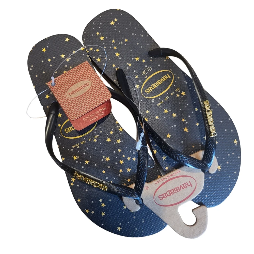 Havaianas Slim Logo Metallic Sandal Black 7/8 & 9/10 - Picture 5 of 5